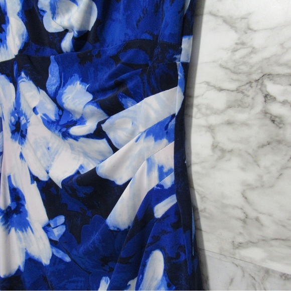 Lauren Ralph Lauren Floral Cowl Neck Sleeveless Sheath Dress Blue White Size 8 - Picture 6 of 16
